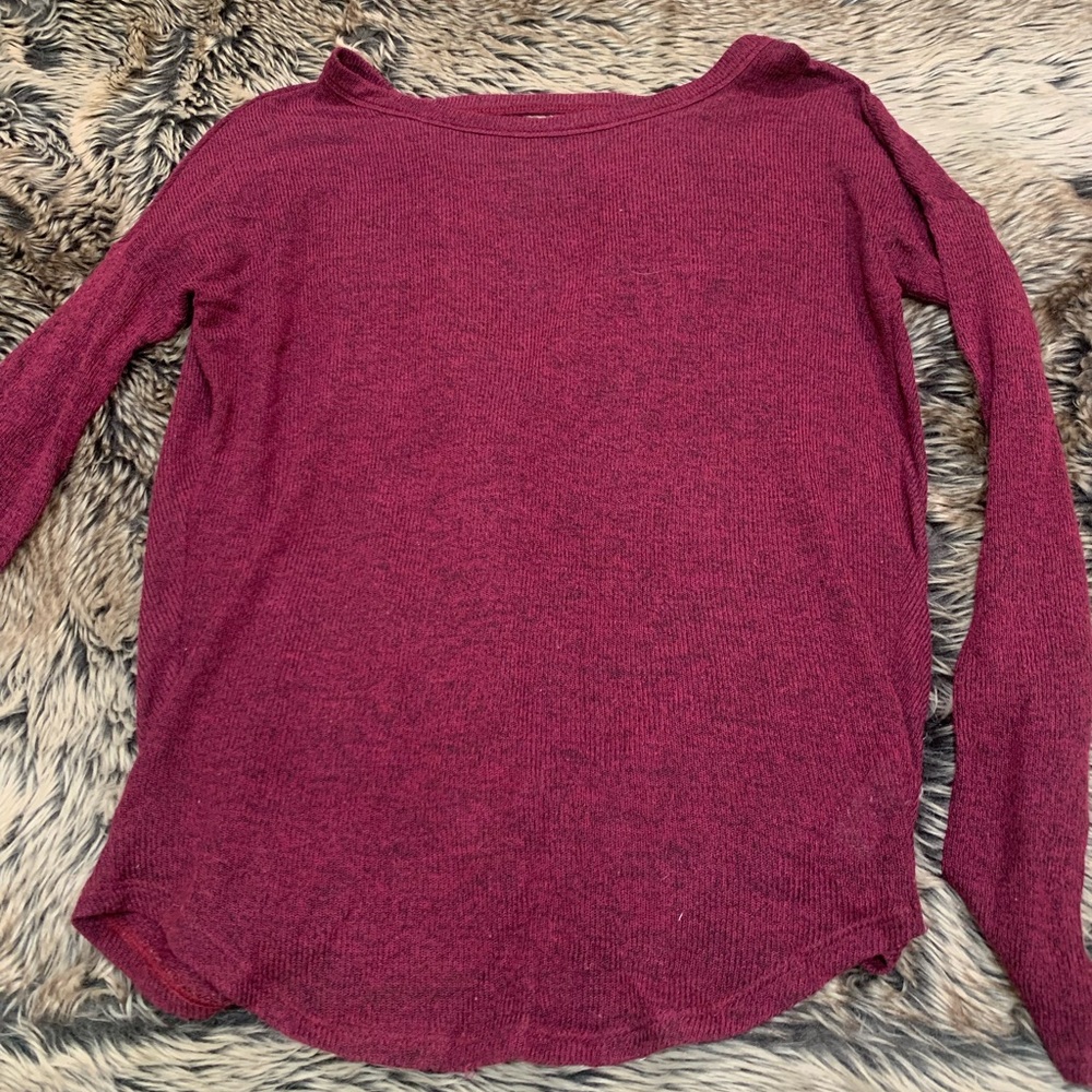 Express one  eleven Long Sleeve Cowl Draped Back London tee burgundy, Size XS